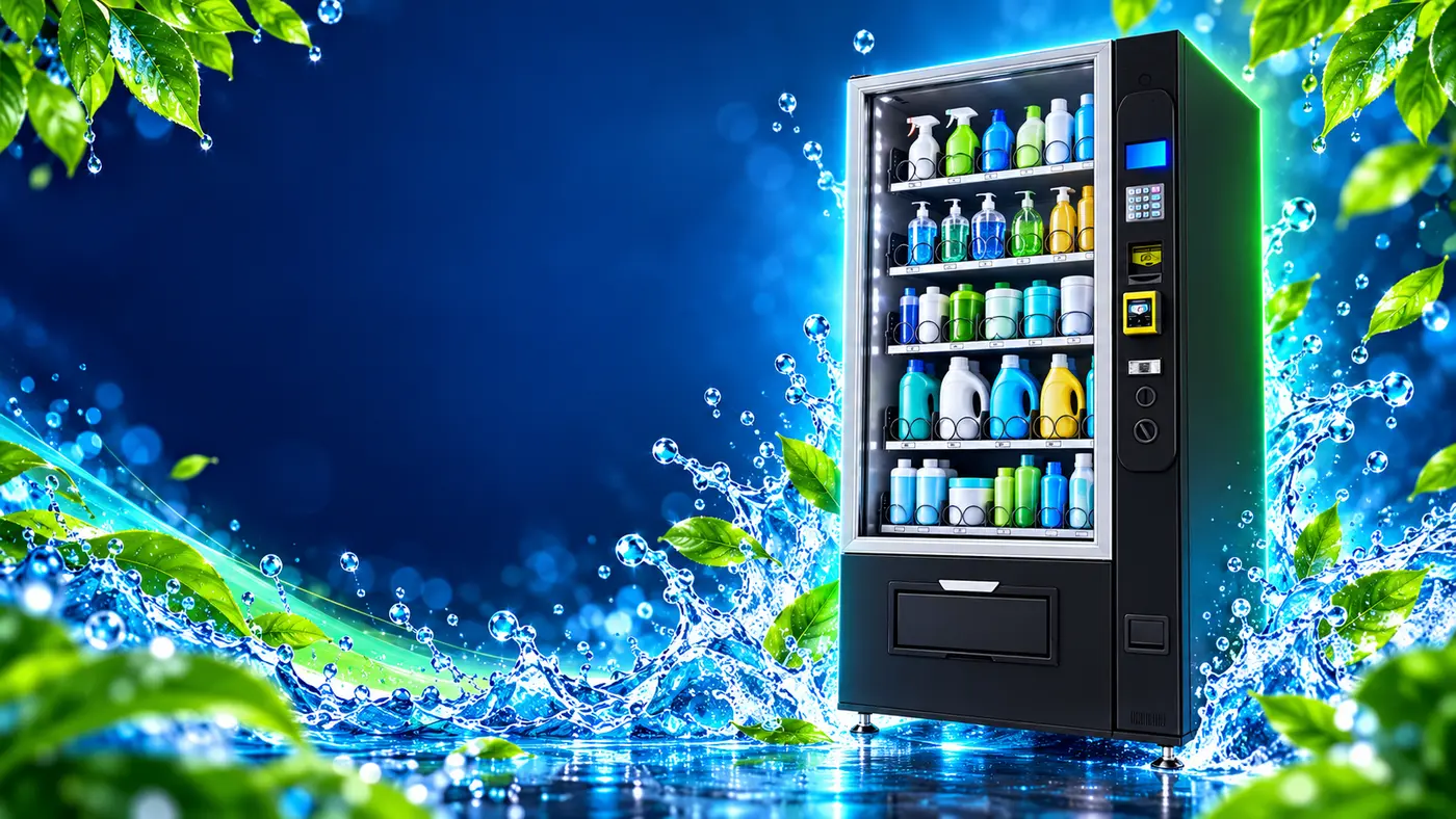 Concepto ilustrativo de vending con productos envasados